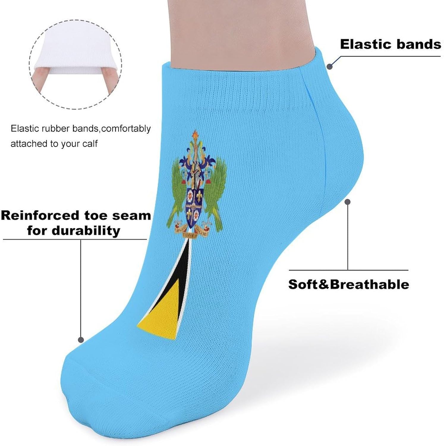 Saint Lucia's Flag 5 Pairs Low Cut Ankle Socks Casual Liner Sock No Show Invisible Socks for Men Women