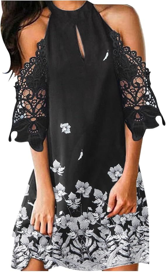 Lace Sleeve Solid Dress Fashion 