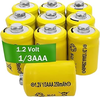 1.2V 1/3AAA 250mAh NiCd Rechargeable Battery for Outdoor Solar Garden Art Light and Lawn Chime Solar Chimes, 10 Pcs