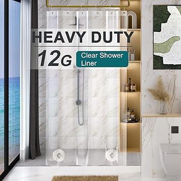AmazerBath Heavy Duty Stall Shower Curtain Liner 12 Gauge, 36 x 72 Inches Clear Weighted Plastic Shower Liner with 2 Weighted Stones and 6 Rustproof Metal Grommet