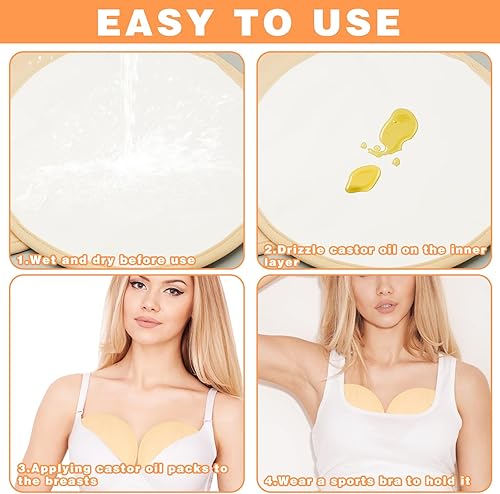Miniatura 4 de Paquete de 2 almohadillas envolventes de aceite de ricino, almohadillas de compresión de aceite de ricino lavables, compresas de aceite de ricino