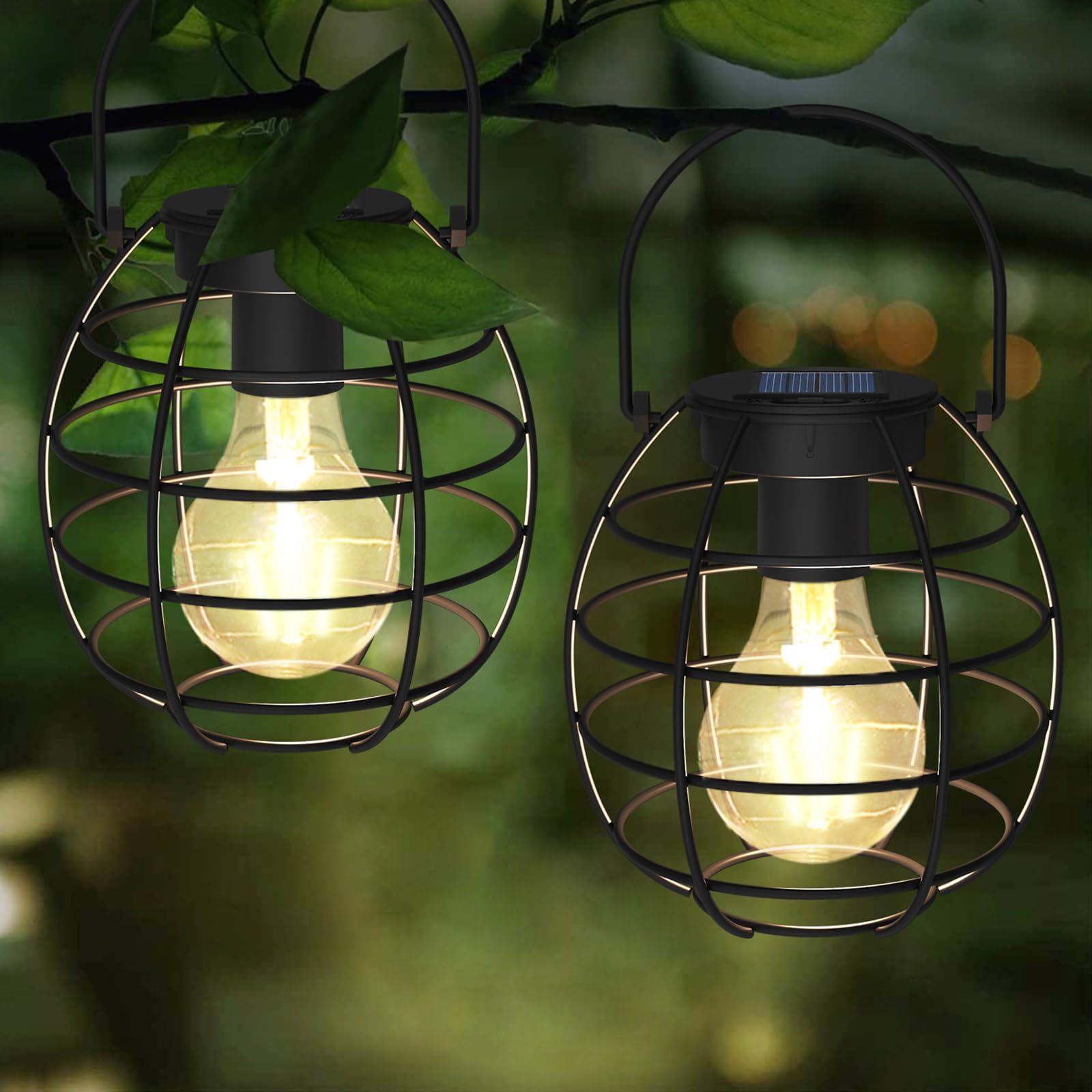 HERJIATKSet of 2 Solar Lanterns Outdoor, Upgraded Hanging Metal Solar Lights Waterproof Outside Decorative Lanterns for Garden Yard Patio Pathway Tree