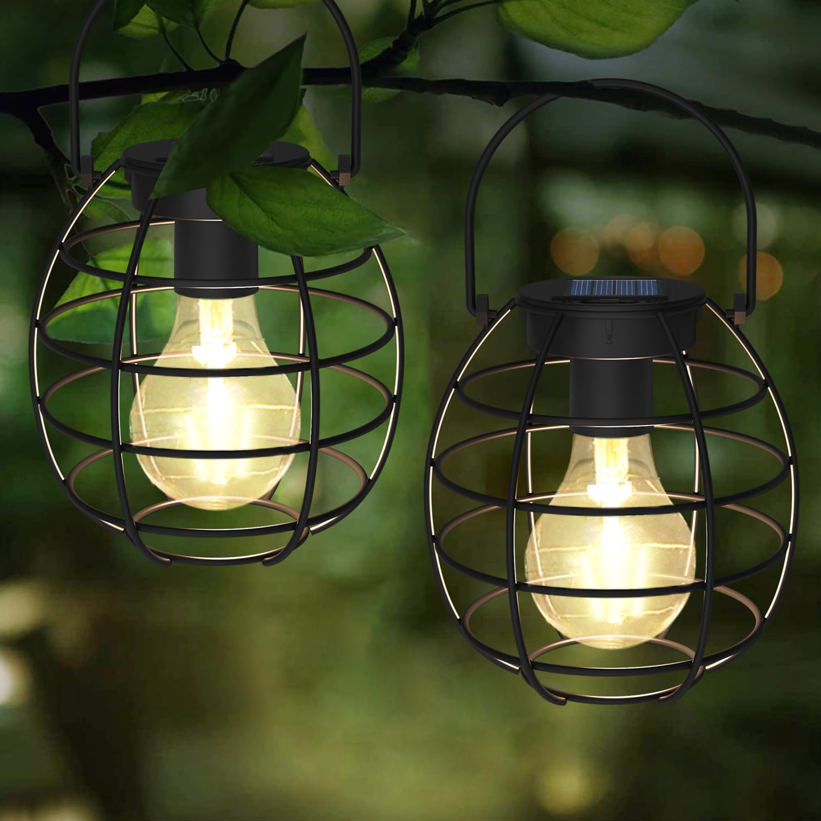 HERJIATKSet of 2 Solar Lanterns Outdoor, Upgraded Hanging Metal Solar Lights Waterproof Outside Decorative Lanterns for Garden Yard Patio Pathway Tree