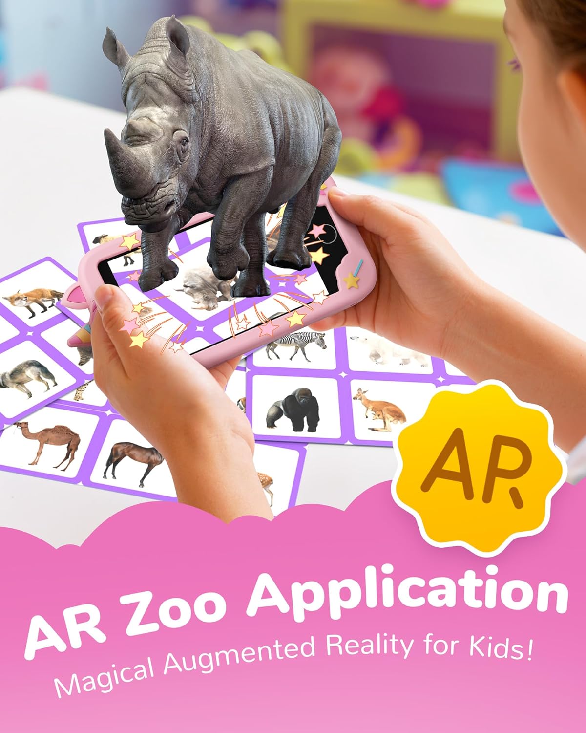 KOKODI 4 Inch Kids Smart Phone, Touchscreen HD Dual Camera Cell Phone for Children, Christmas Birthday Gifts Unicorn Learning Toys for Girls 3-10, First Preschool Education Phone Toy with 200+ Games