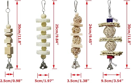 Miniatura 2 de BWOGUE Paquete de 7 juguetes para loros de pájaros, juguetes de madera natural para masticar, escalar, colgar y hamaca para periquitos pequeños,