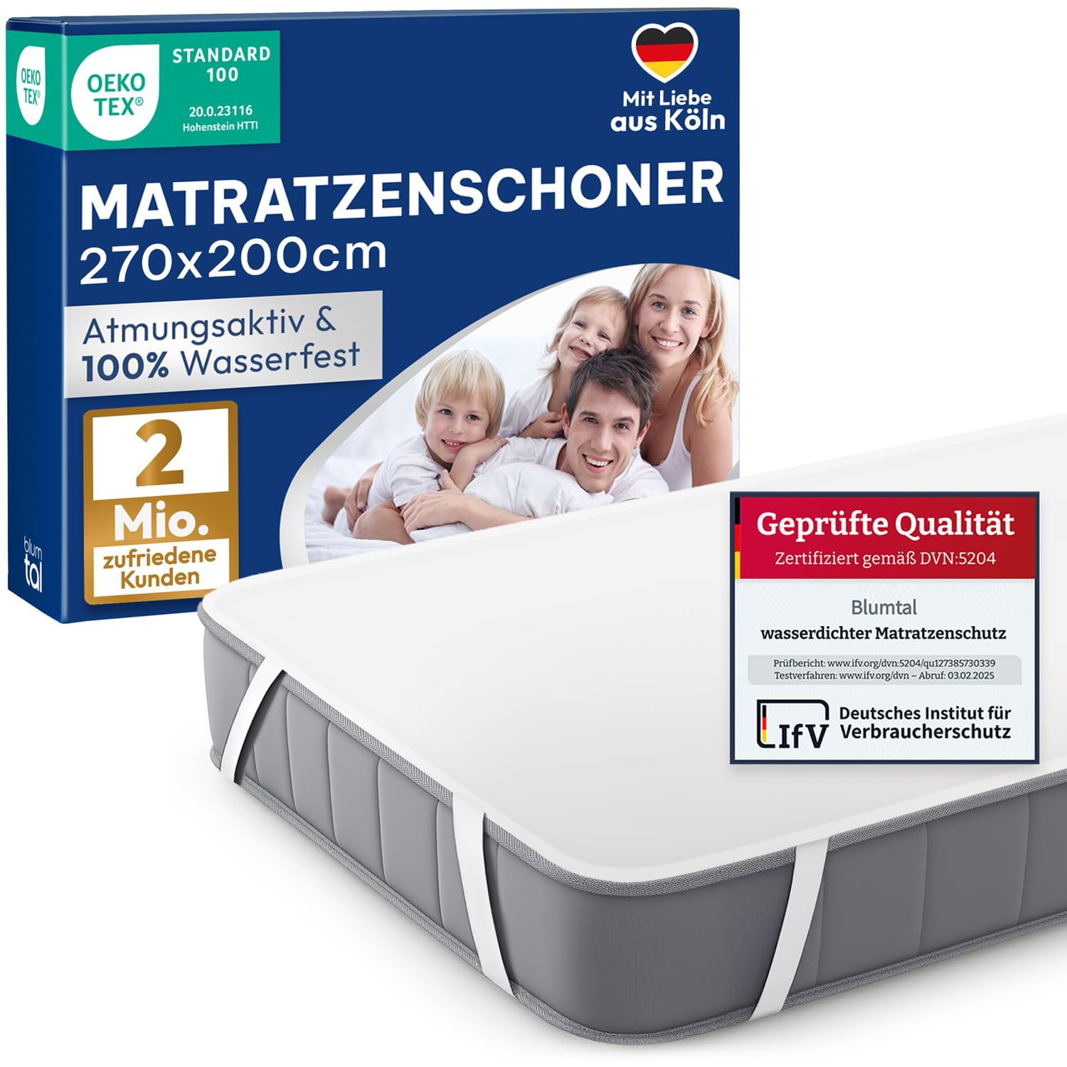 Blumtal Matratzenschoner 270x200cm 2er Set - wasserdichte Matratzenauflage 270x200cm aus 80% Baumwolle - Oeko-TEX zert. Inkontinenzunterlage waschbar bis 95 °C - knisterfreier Bett Topper