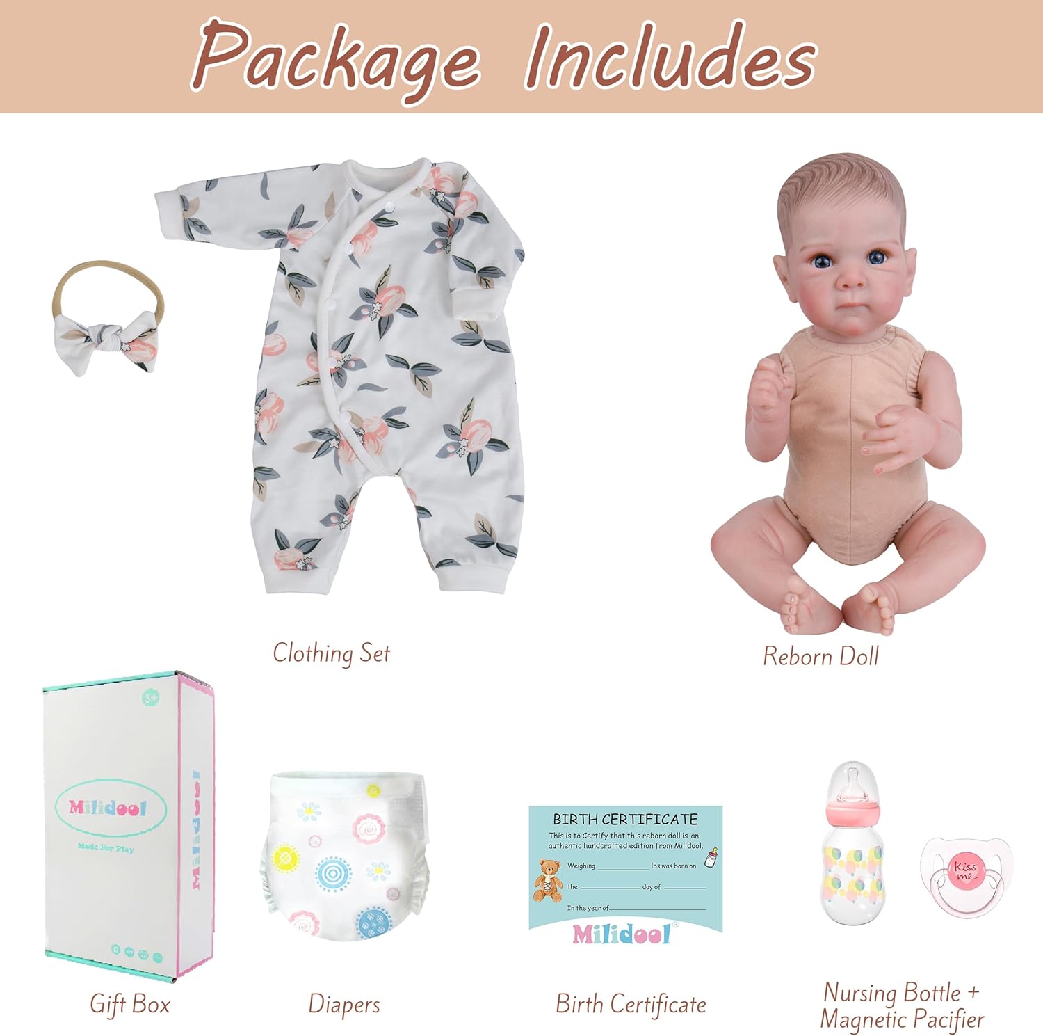 Milidool Lifelike Reborn Baby Dolls Girl - 20 Inch Realistic Newborn Baby Dolls with Poseable Body, Real Life Baby Dolls with Accessories for 3+ Year Old Girls Gifts, Pretend Play, Collection