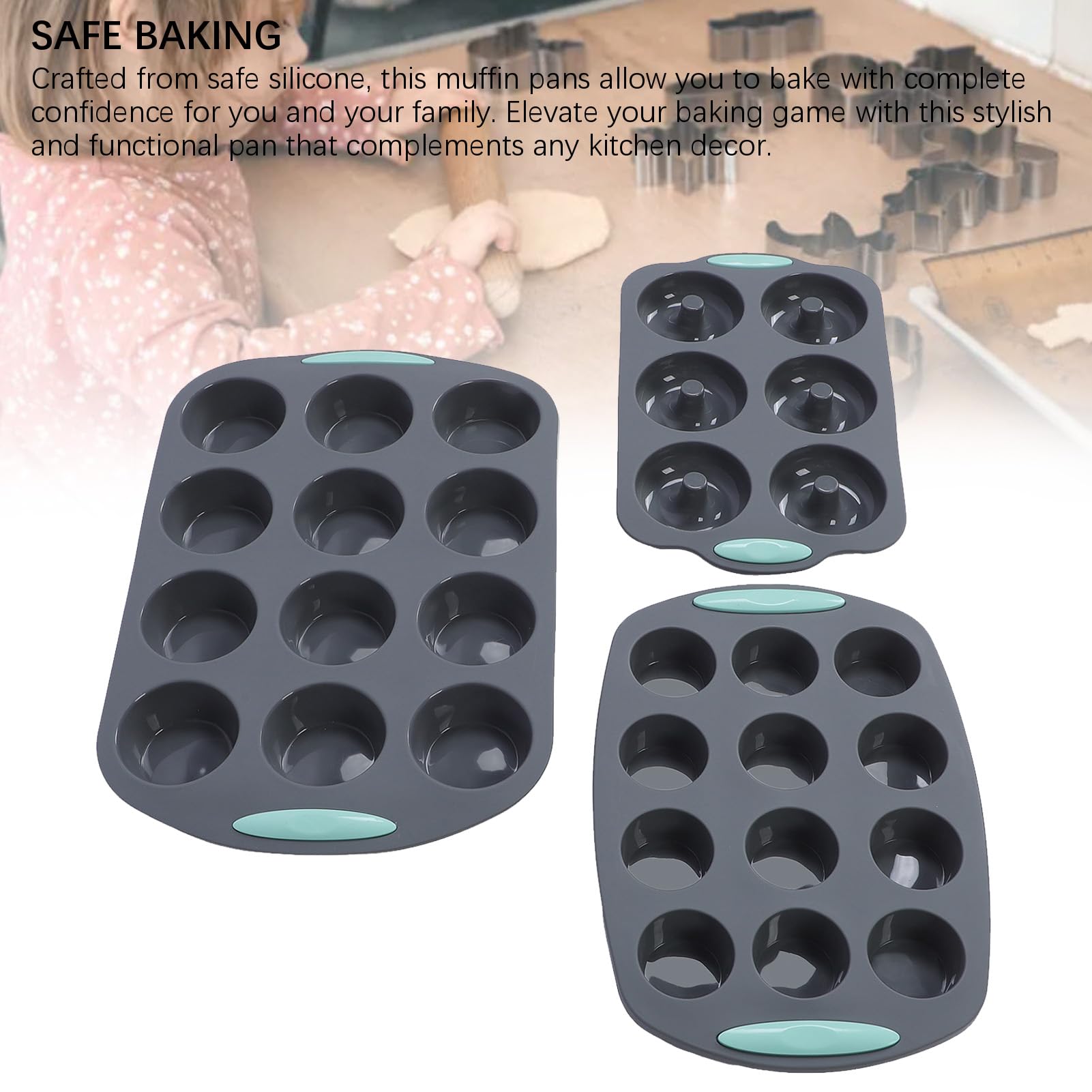 Nikou Teglia per muffin in silicone, antiaderente, per cupcake e ciambelle, resistente al calore, lavabile in lavastoviglie, cucina da cucina, set da 1, ideale per muffin e torte