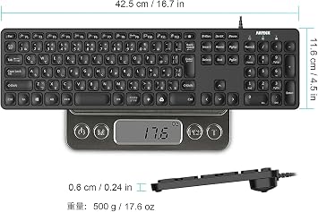Arteck USB Wired Wired Keyboard with 7-Color Backlight, Brightness Change, Full Size, 6ft Approx. 1.8 Meters Cord, with Number Pad, Compatible with Computer, Desktop, PC, Laptop, Windows 11/10/8/7