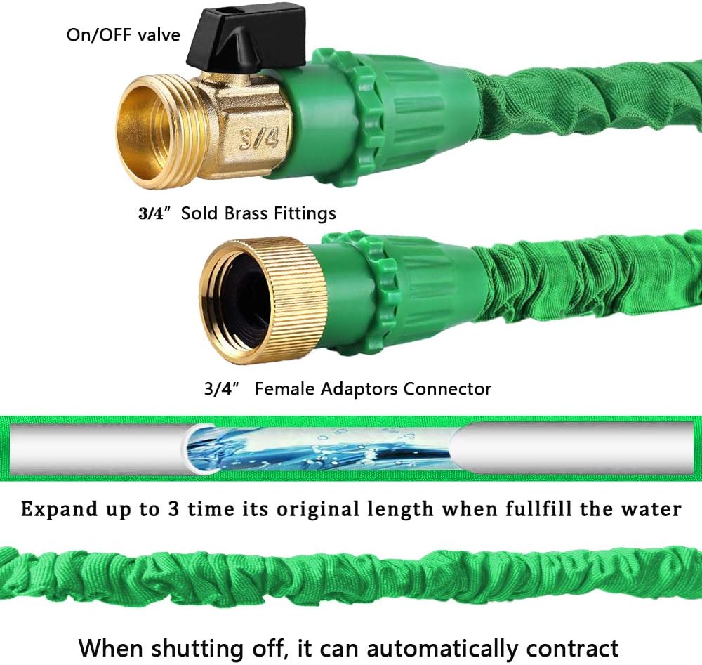 Expandable 100FT Garden Hose Pipe - Lightweight, Durable& Felxible - 8 Function Spray Gun/Hose Hanger/Storage Bag/Brass Fittings for Lawn/Pet/Car/Boat Wash (100ft green)