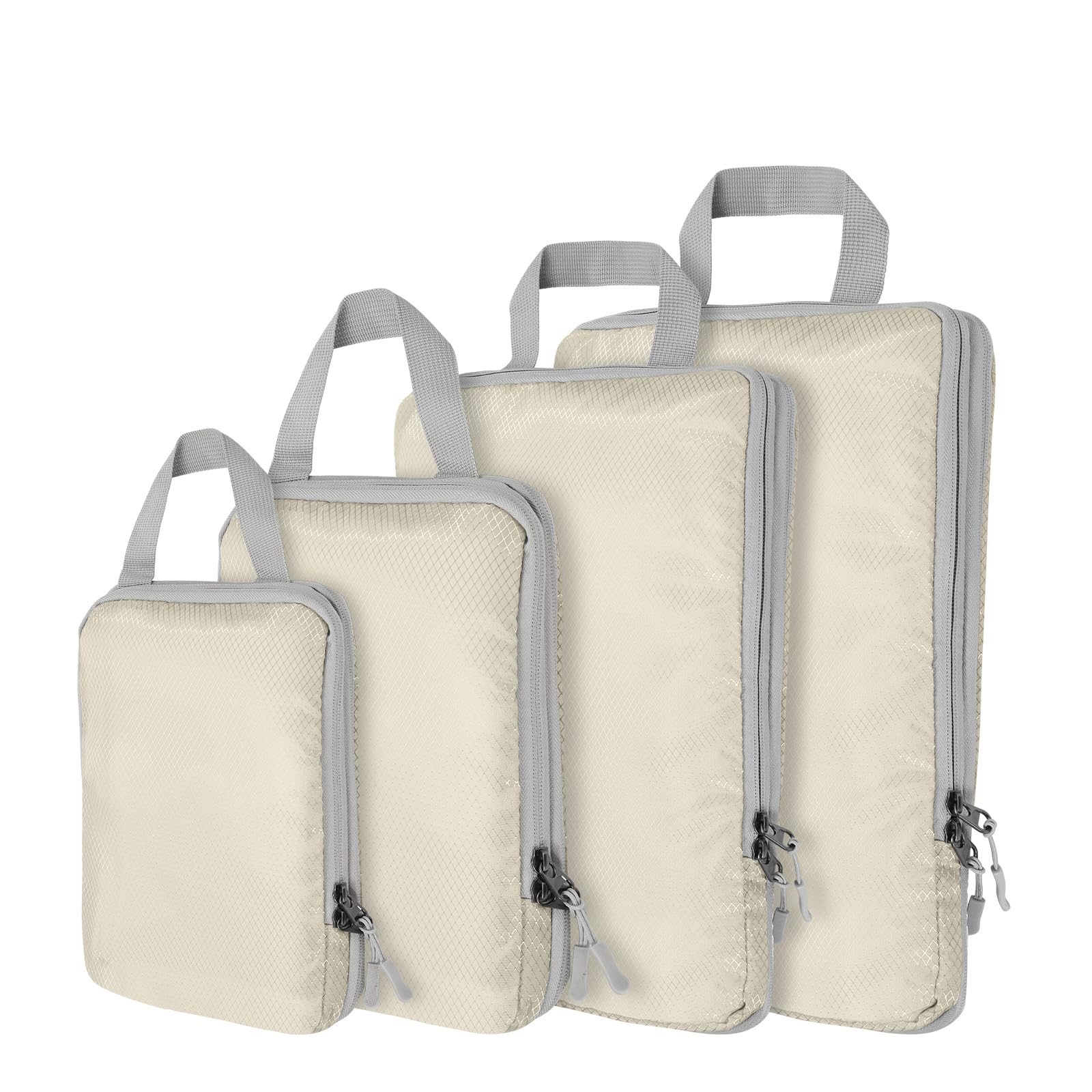 Compression Packing Cubes,4 Set Ultralight Packing Cubes for Carry on Suitcase, Travel Packing Essentials for Suitcase Organizer Bags Set, Durable Travel cubes for Luggage (Set of 4, Beige)