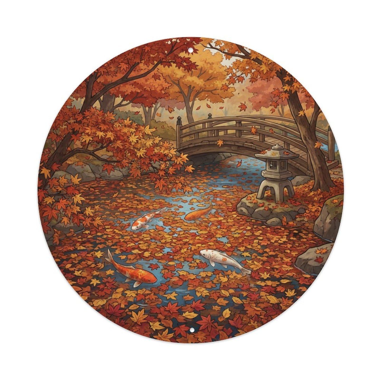 Japanese Koi Fish Autumn Leaves Floating Carpet 1 Metal Tin Sign
