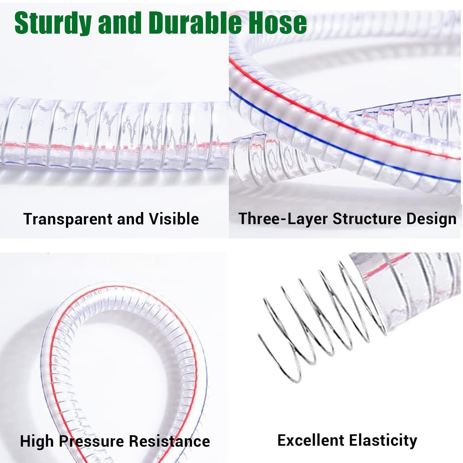 3/4"/19mm ID Tubo Flessibile PVC Rinforzato Filo Metallico Alta Pressione