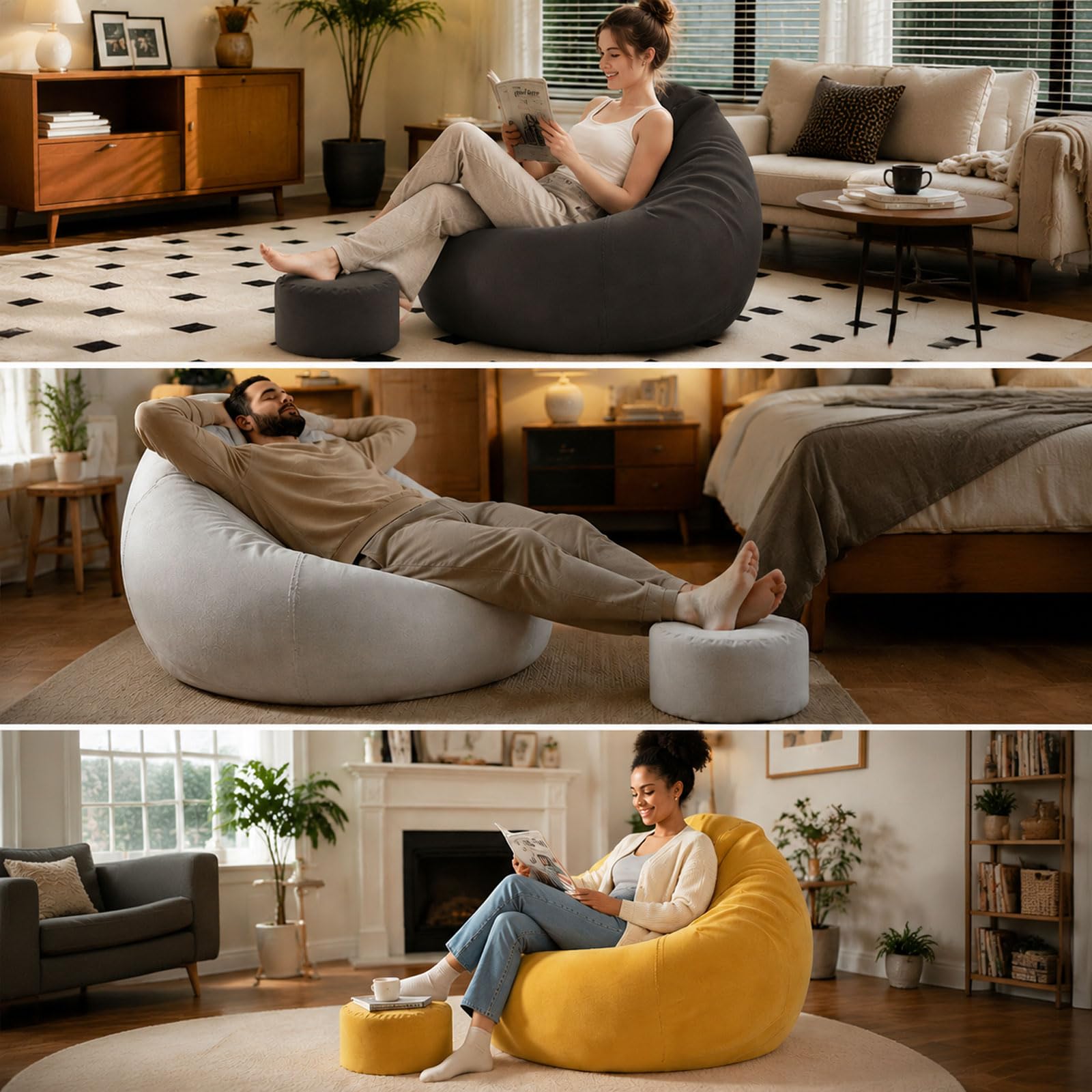 Sitzsack XXL für Erwachsene mit Ottoman