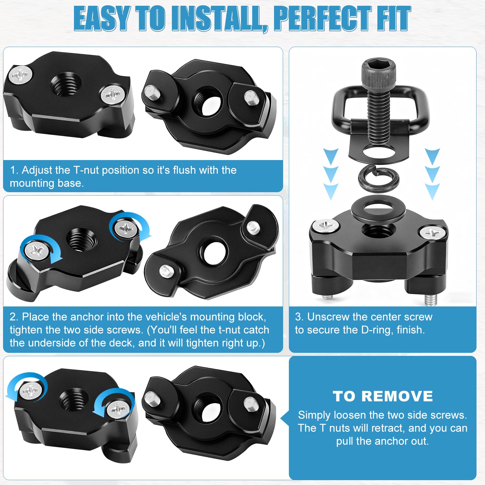 UTV ATV Anclajes de amarre de anillos en D de aluminio para CFMOTO Cforce Zforce Uforce 1000 950 800 600 625 U10 Accesorios, Sistema de anclaje de amarre de anillos en D resistente para UTV