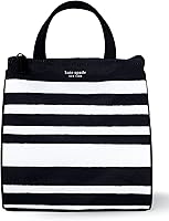 Kate Spade Sarah Stripe Black Insulated Lunch Tote Bag - Portable Thermal Cooler with Silver Lining & Secure Zipper