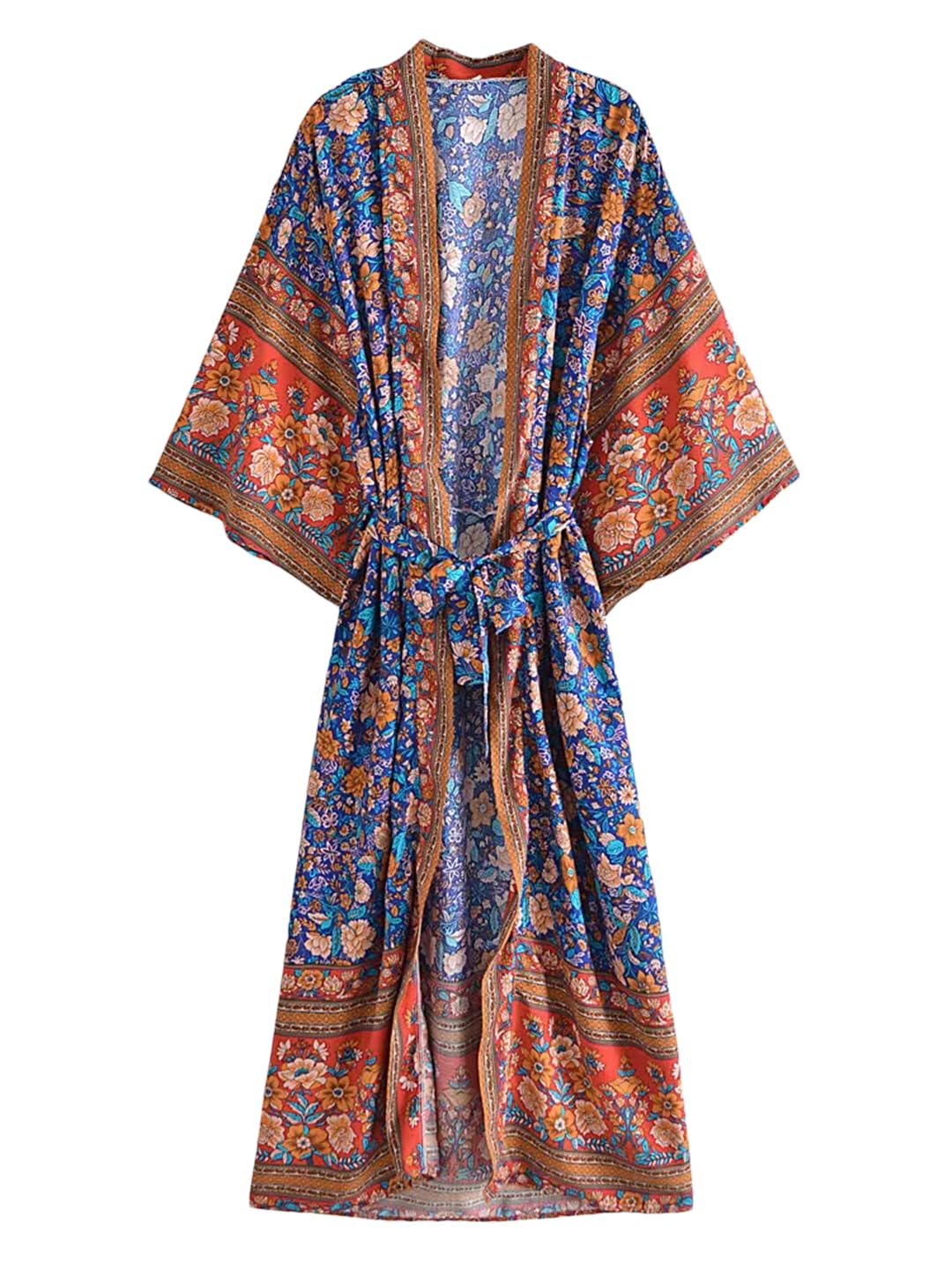 Disimlarl Kimono da donna con stampa floreale, stile bohémien, con scollo a V, maniche a pipistrello, maxi copricostume