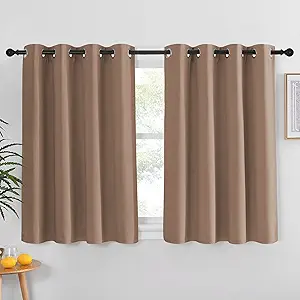 NICETOWN Insulated Blackout Curtain and Drape - Microfiber Energy Saving Thermal Insulated Solid Grommet Blackout Drapery for Kitchen (Single Panel, 52 inches by 54 inches, Cappuccino)