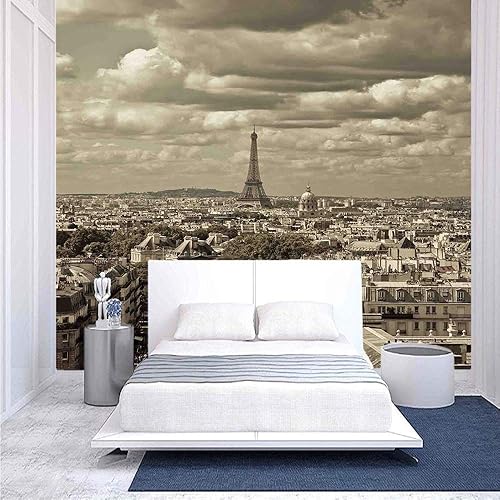 Adhesivo decorativo para pared (55.0 x 30.0 in), diseño de la Torre Eiffel de París con hojas de otoño en efecto de boceto artístico navideño,