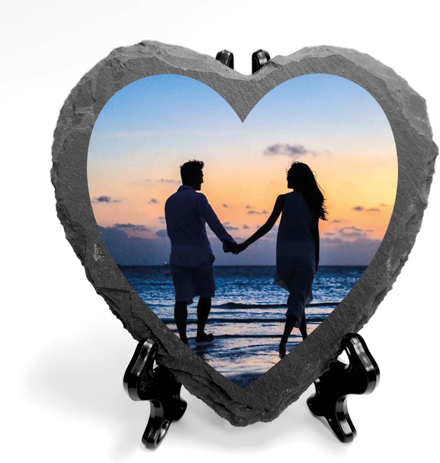 You Personalise Personalised UV Printed Heart Shaped Photo Gift on a Heart Charcoal Slate with