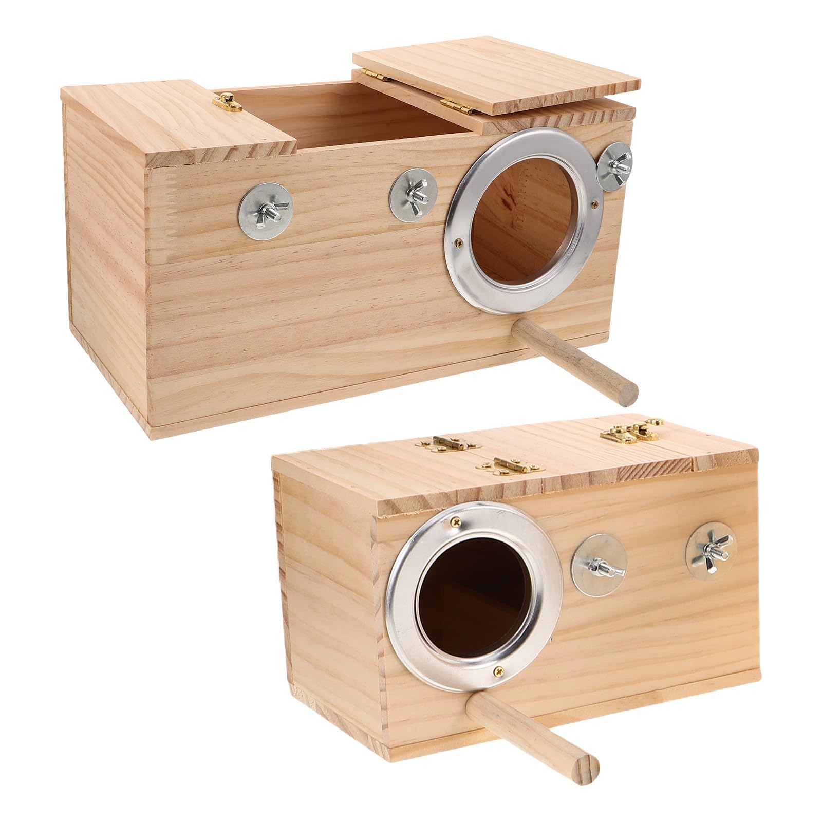 Toyvian 2 Piezas Caja Nido para Pájaros Pequeños Nido de Cría de Periquitos de Madera y Metal, Fácil de Limpiar, Colgante Exterior, para Periquitos y Cacatúas