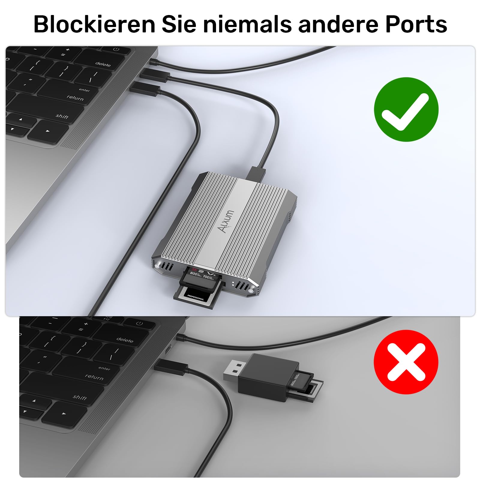 Alxum Kartenleser 10Gbps für CFexpress Typ A & SD4.0 UHS-II Dual-Slot USB-C | Alu-Gehäuse, kompakt & LED-Status Dual-Slot gleichzeitig Ideal für Fotografen & Videografen Windows, Mac, Linux, Android
