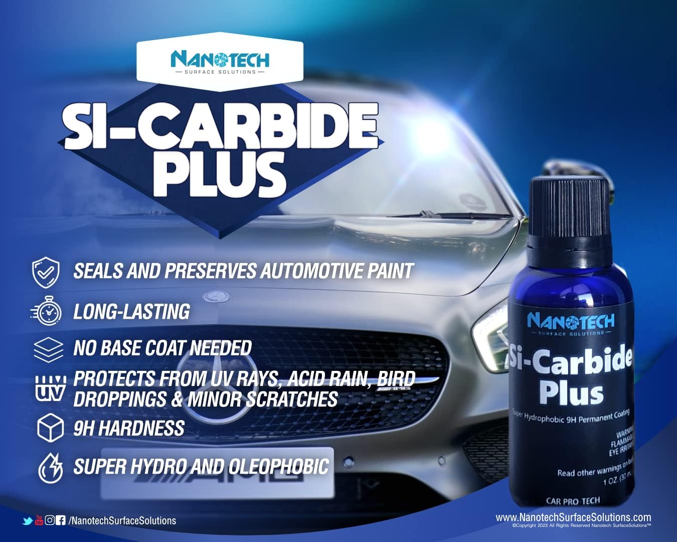 Nanotech Si-Carbide Plus- Ceramic Coating for Automotive Paint, Glass, Metal- Protects Cars, RVs, Motorcycles, Boats- 1 Oz.