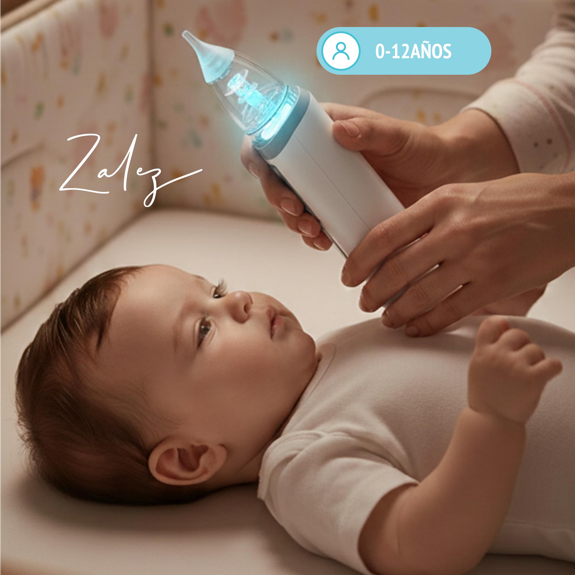 ZALEZ - Aspirador Nasal para Bebe - Sacamocos Bebe - Aspirador Nasal Recargable con 3 Boquillas y 3 Niveles de Succión - Saca Mocos para Bebes con Luz, Música Relajante para Recién Nacidos