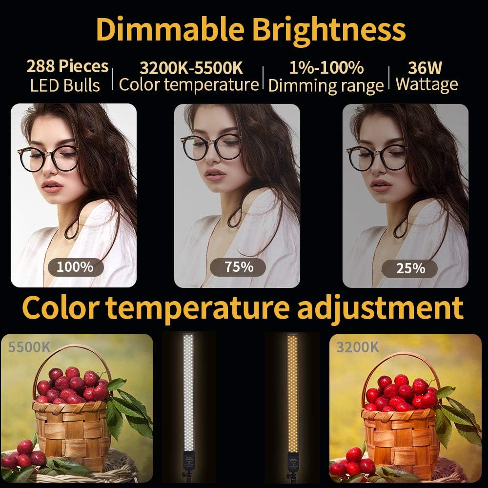 36w 3200K-5500K Dimmable LED Photography Light Adjustable Photography Studio Light Kit with Tripod Stand Bag for Camera Video Studio YouTube Product Portrait Live Stream Shooting