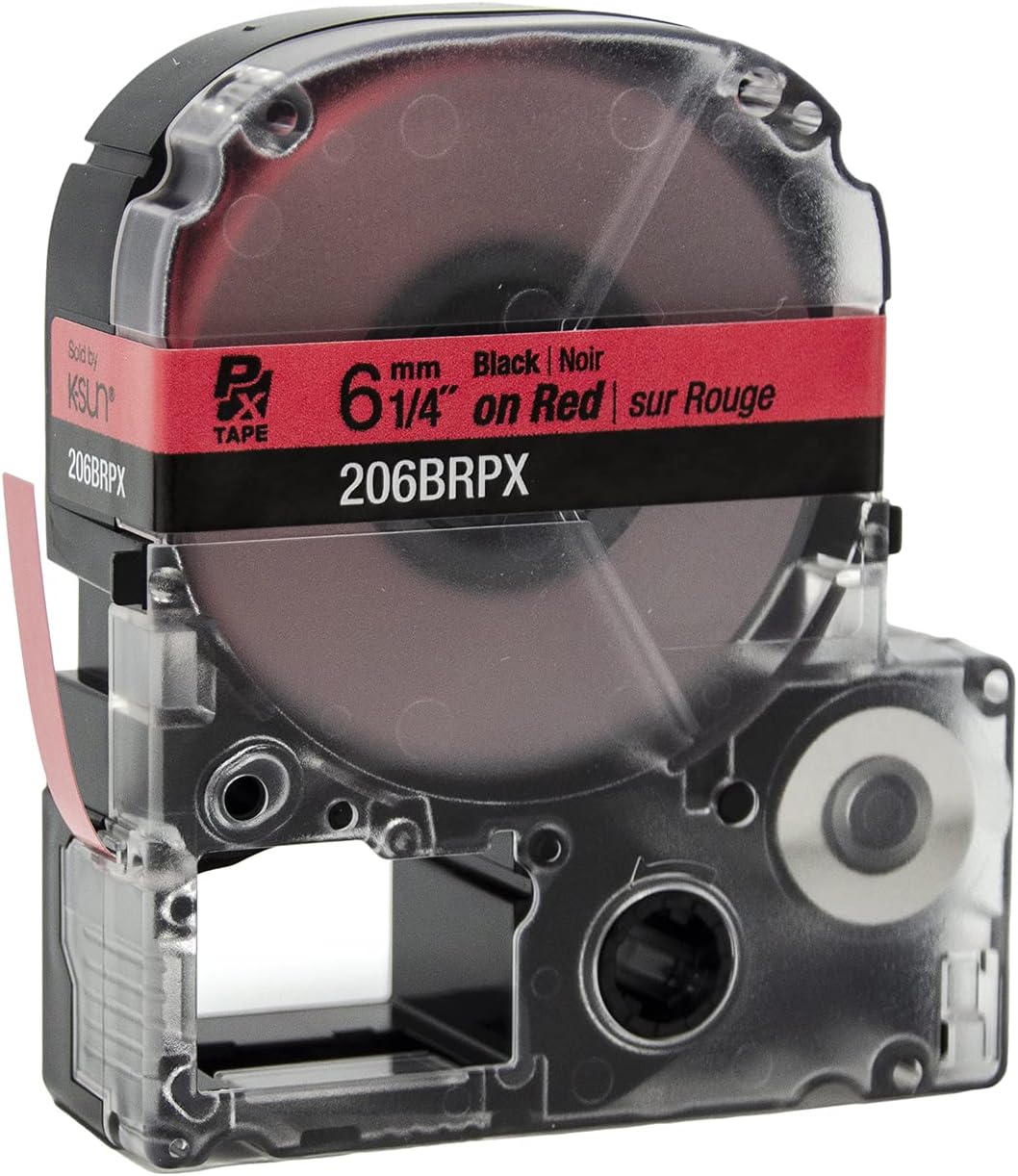 Epson LABELWORKS 206BRPX Genuine PET (Polyester) Tape Cartridge - Black on Red Label Maker Tape - 1/4" (6MM) Wide, 30' - Image 3