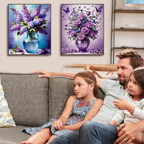 Vista 14 de VIGEGU Paquete de 4 pinturas por números para adultos, lienzo enmarcado, con caballete de madera, pintura por números para niños de 8 a 12 años