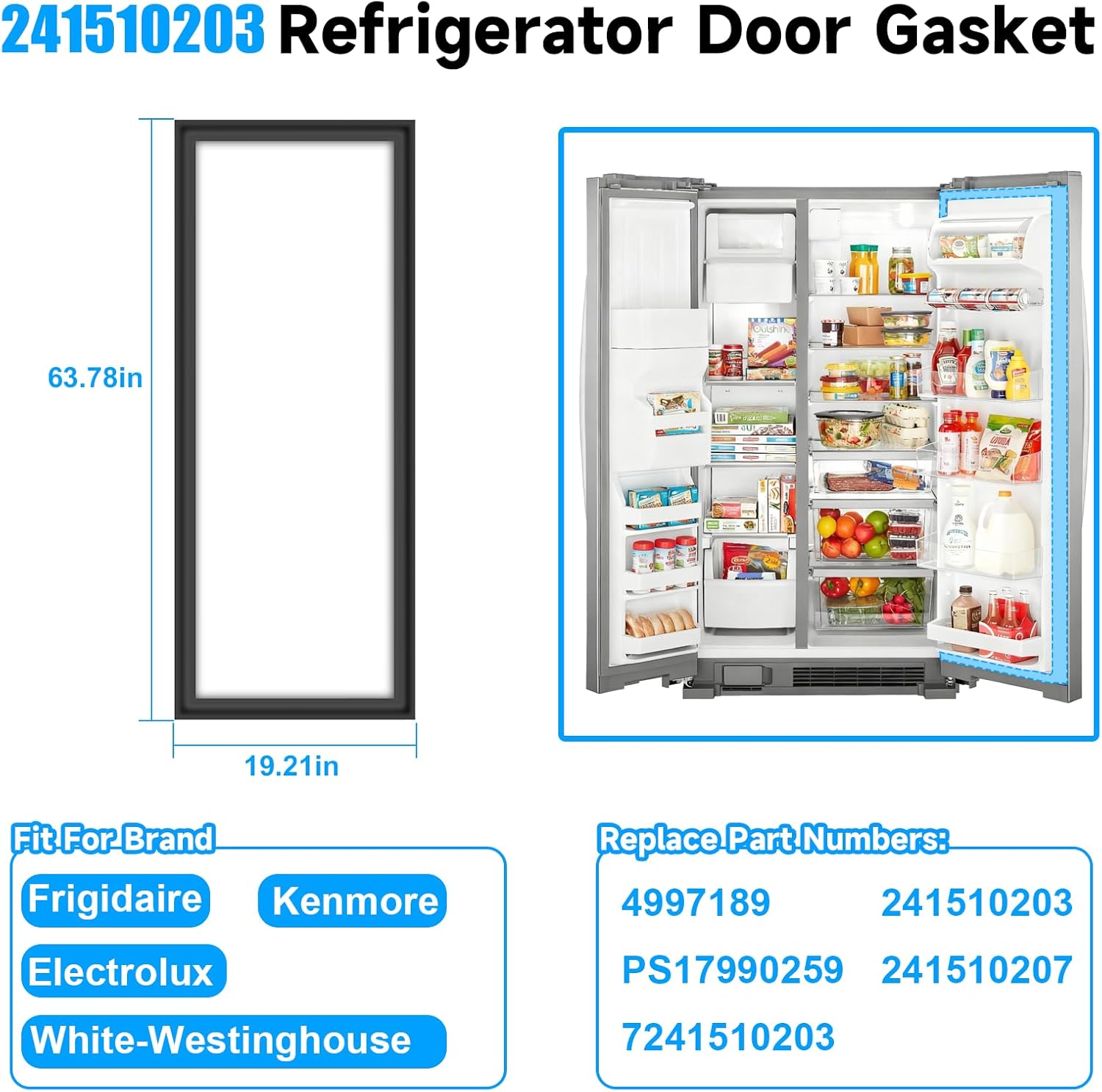 Upgraded 241510203 241510207 Refrigerator Door Gasket Compatible with Frigidaire Refrigerator Door Seal 241510205 Kenmore Refrigerator Door Gasket FGHC2331PFCA FGHC2331PFAA FGSC2335TF Fridge Door Seal
