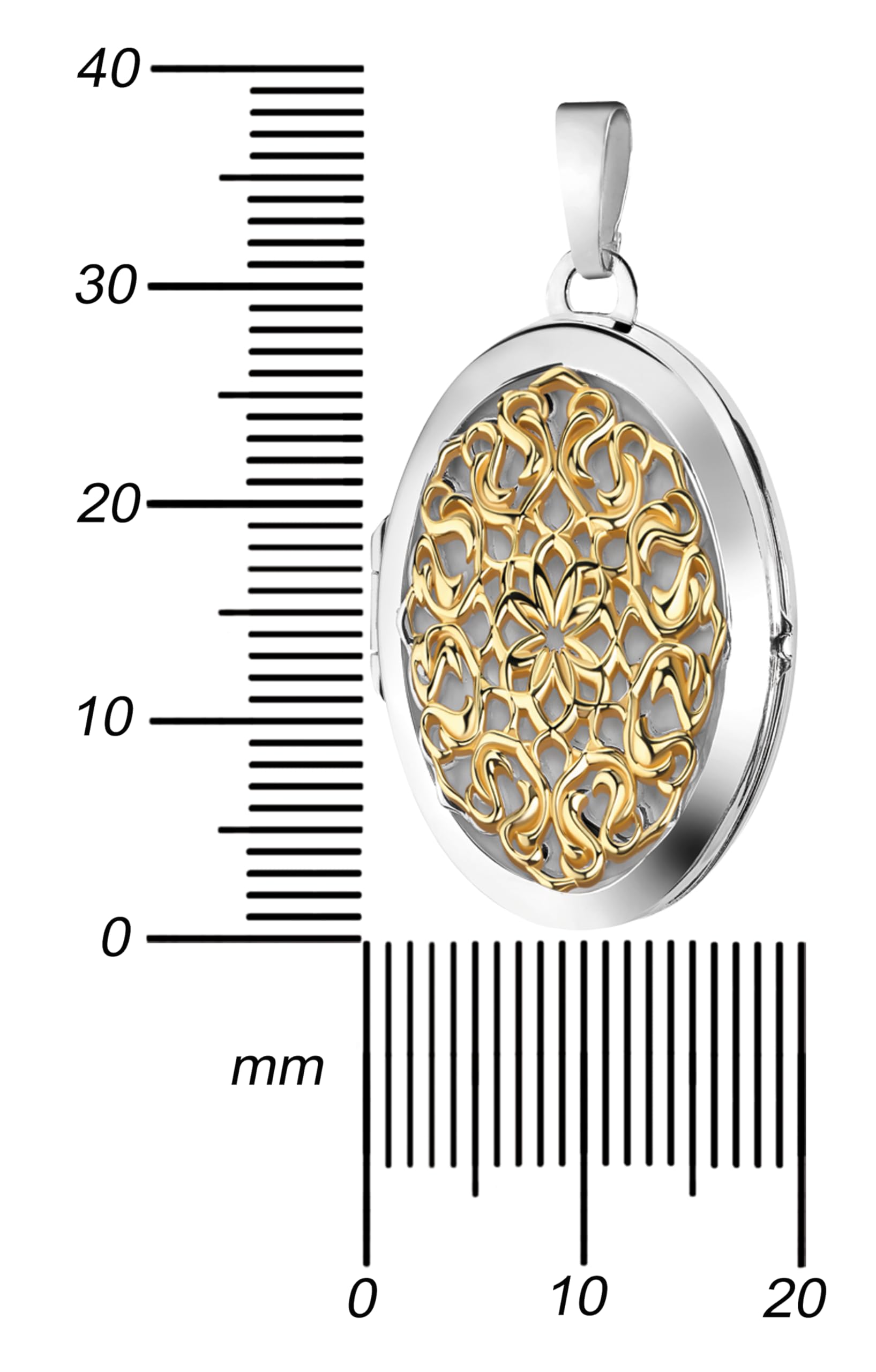 Bicolor Medaillon zum Öffnen für Bilder 925 Silber Bicolor Foto Amulett für Damen mit Kette oder ohne Kette wählbar + Schmuck-Etui