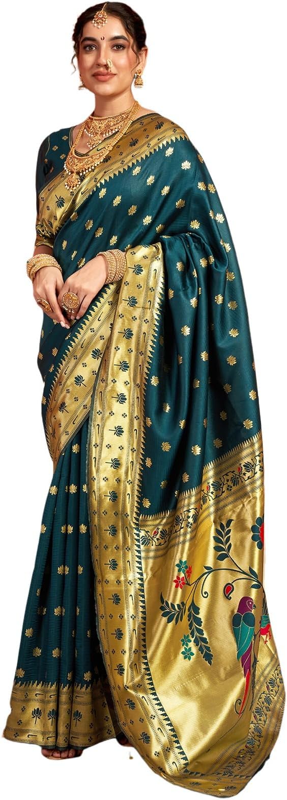 Women's Silk Paithani Jacquard Weaving Saree with Unstitched Blouse Piece
