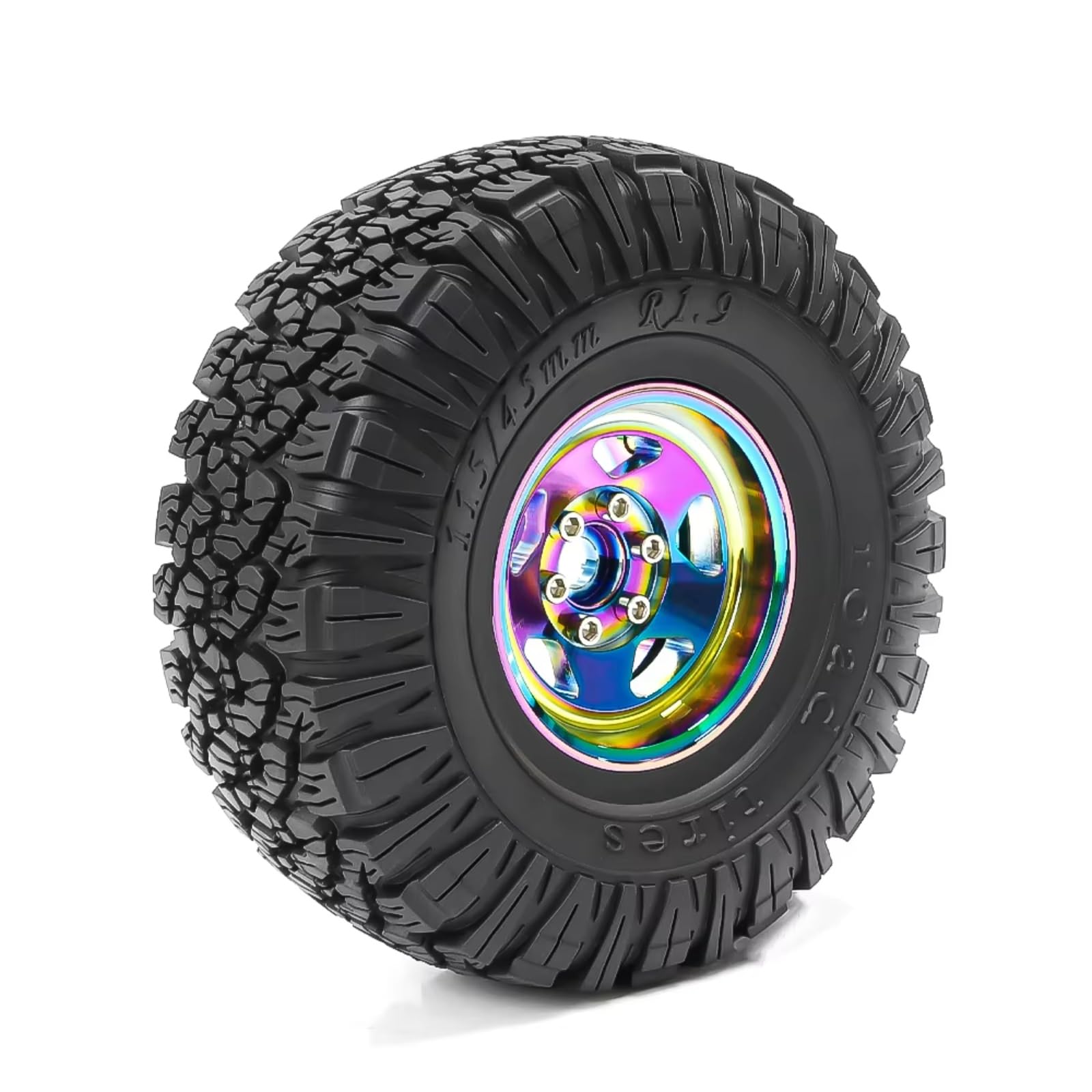 RC Pneumatici Ruote per Traxxas per TRX4 D90 D110 per Axial per SCX10 per MST 1/10 4 Pezzi Cerchi in Metallo Beadlock da 115 Mm E 1,9" Set di Pneumatici in Gomma per Auto RC Crawler(Colorful)