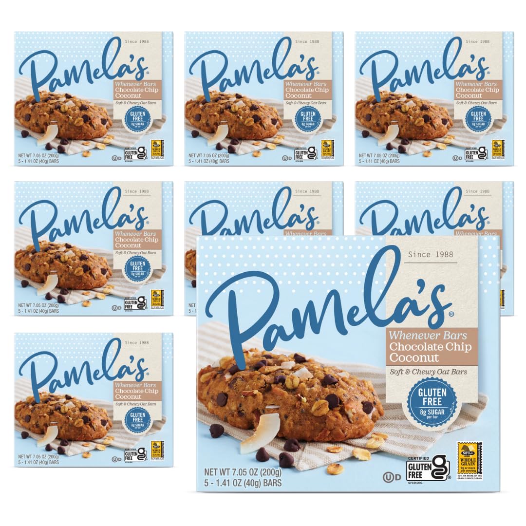Pamela's Products Gluten Free Whenever Bars, Oat Chocolate Chip Coconut, 7.05 Oz, 5 Count, Pack of 6