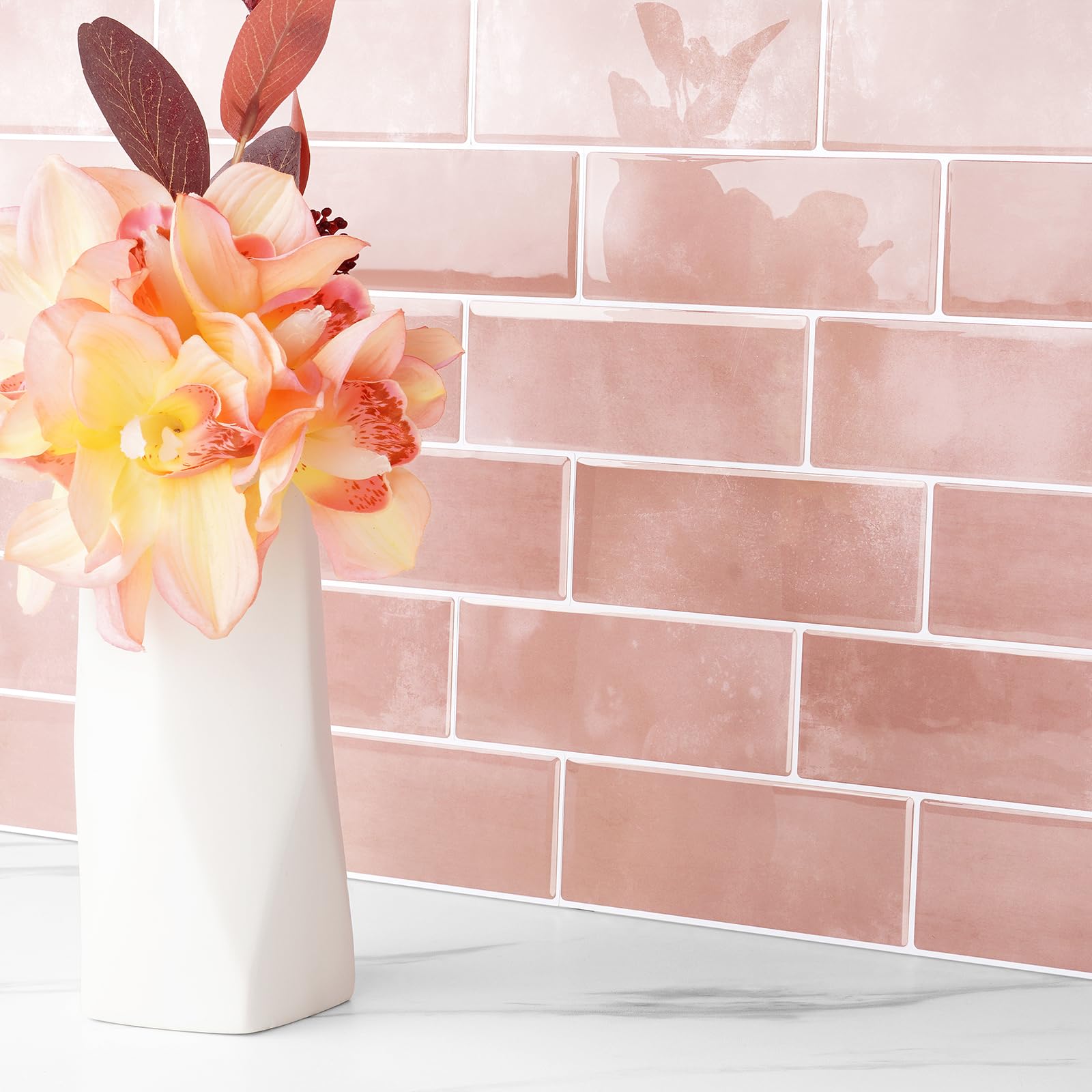 Azulejos adhesivos cocina impermeables FunStick 30 hojas de azulejo rosa para salpicaderos