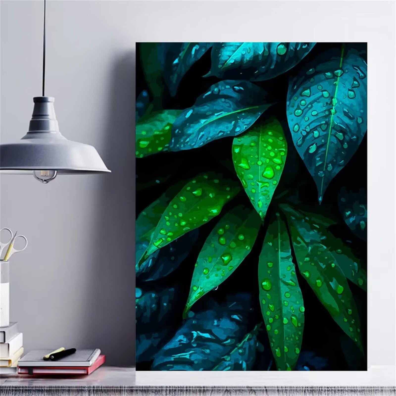 Malen nach Zahlen Erwachsene,Blätter der Regenzeit Malen Nach Zahlen Set für Anfänger DIY Digital Ölgemälde Kits auf Leinwand mit Pinseln und Acrylpigment ohne Rahmen für Home Wall Decor 60x75cm