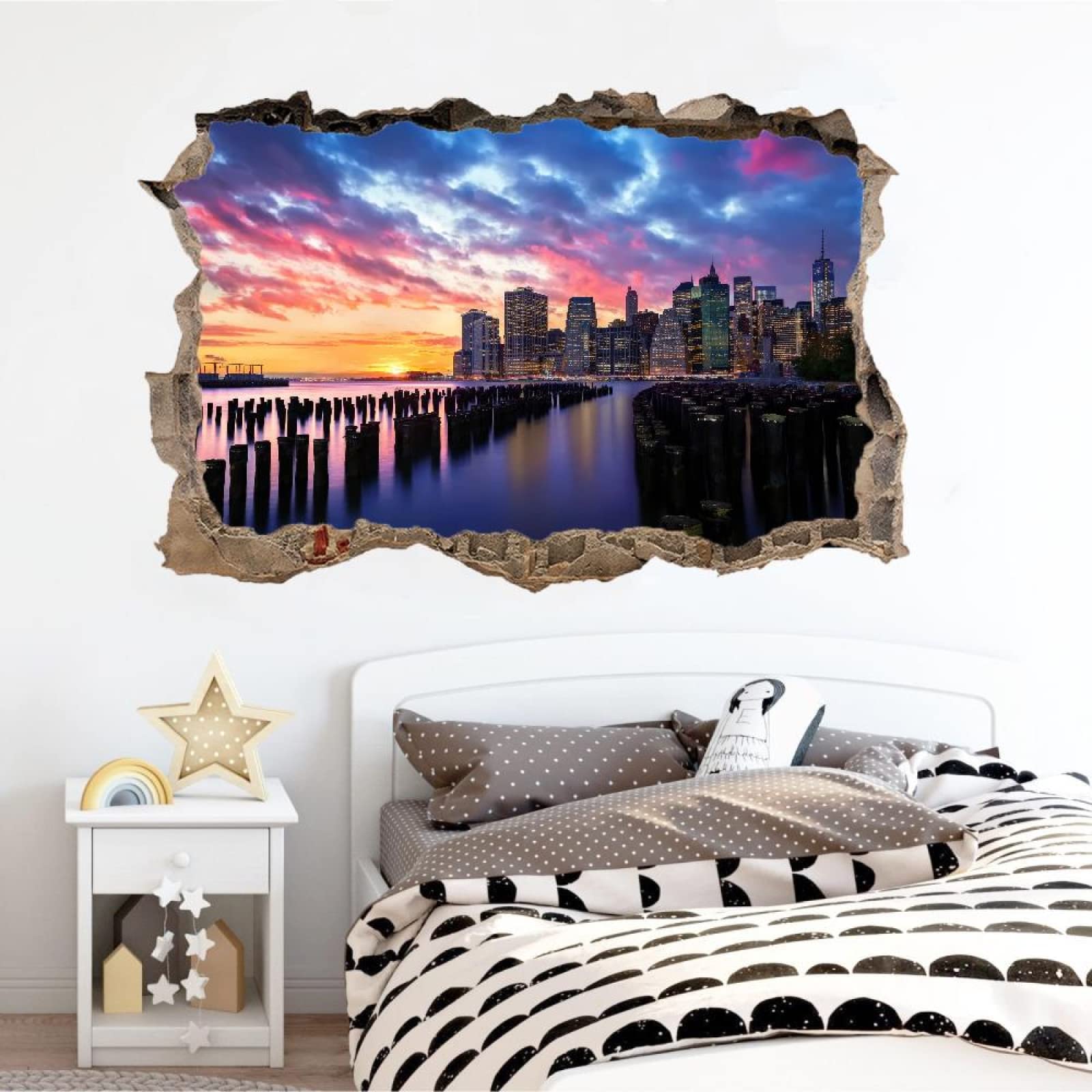 Adesivi Murali Murales Fracassati 3D Città Decalcomanie Per Pavimenti In Impermeabile Art Cielo Per La Camera Da Letto, La Decorazione Della Parete Della Scuola Materna 80x120cm