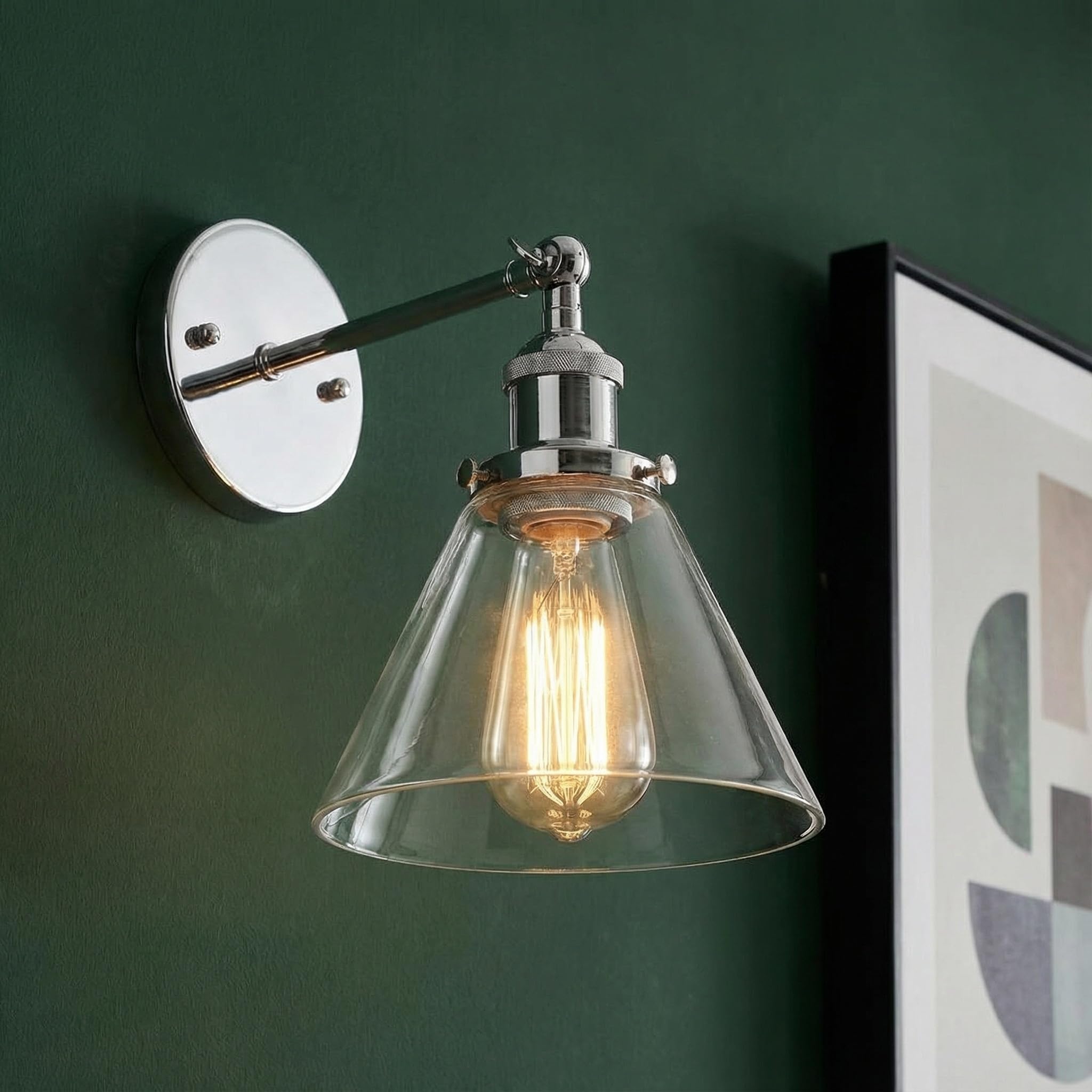 Applique da Parete Industriale, Lampada da Parele Vetro Vintage E27 per Angolo Lettura, Camera da Letto, Ingresso e Bagno, Illuminazione per Arredamento Casa (Argento Moderno, B)