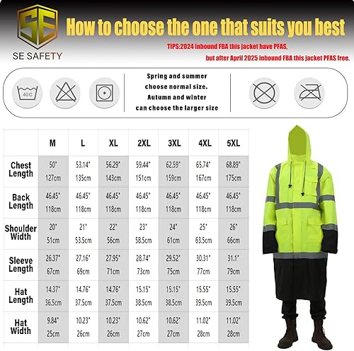 Miniatura 3 de sesafety Chaqueta de lluvia Hi Vis, equipo de lluvia de alta visibilidad, traje de lluvia clase 3 para hombre, impermeable con parte inferior negra,