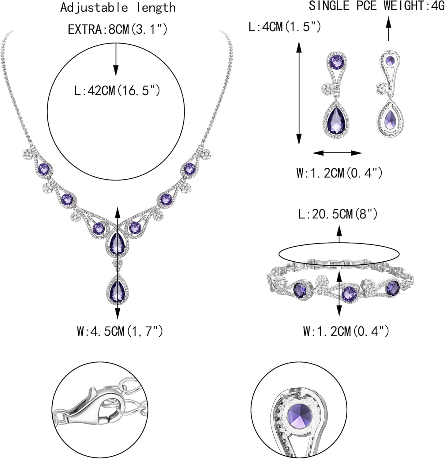 EVER FAITH Women's CZ Lots Hollow-Out Teardrop Necklace Earrings Bracelet Set Silver-Tone - Image 5