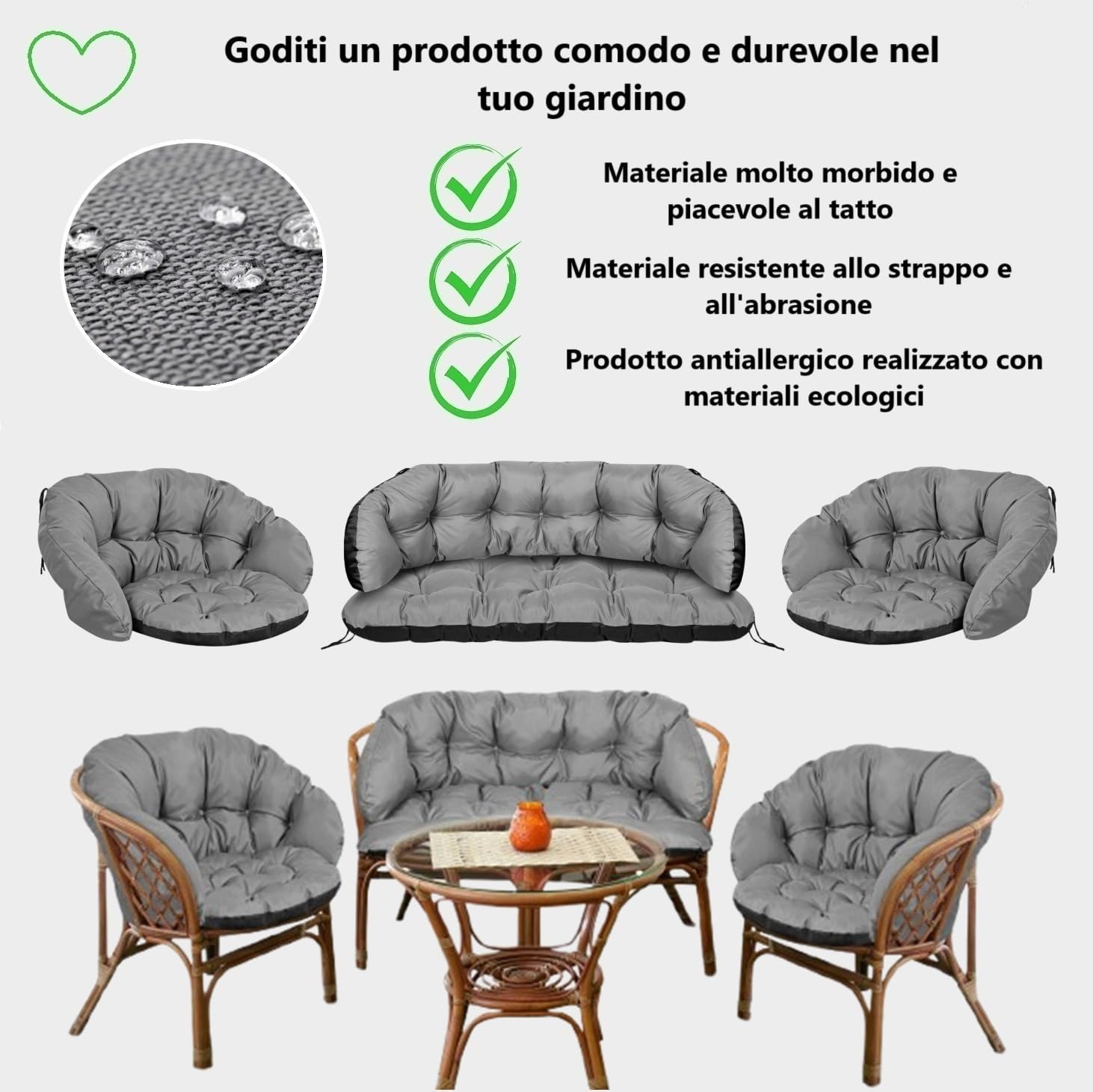 Set di cuscini da giardino Cuscini per divano da giardino Mobili in rattan Codura per uso esterno Trapuntato Comodo Impermeabile