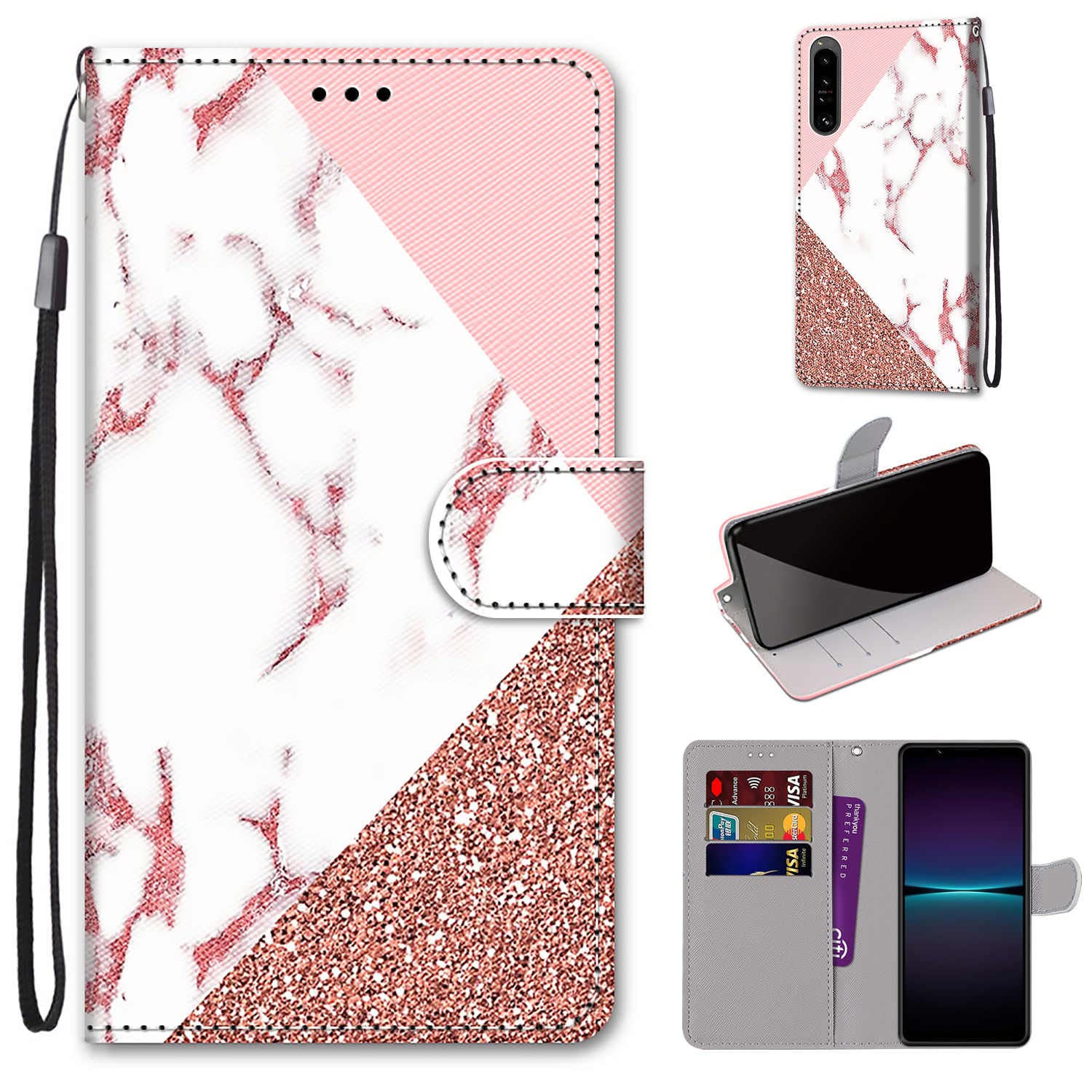 GOKEN Cover Per Sony Xperia 1 IV – Custodia Portafoglio In PU Pelle Con Slot E Supporto, Viola Chiaro - 2