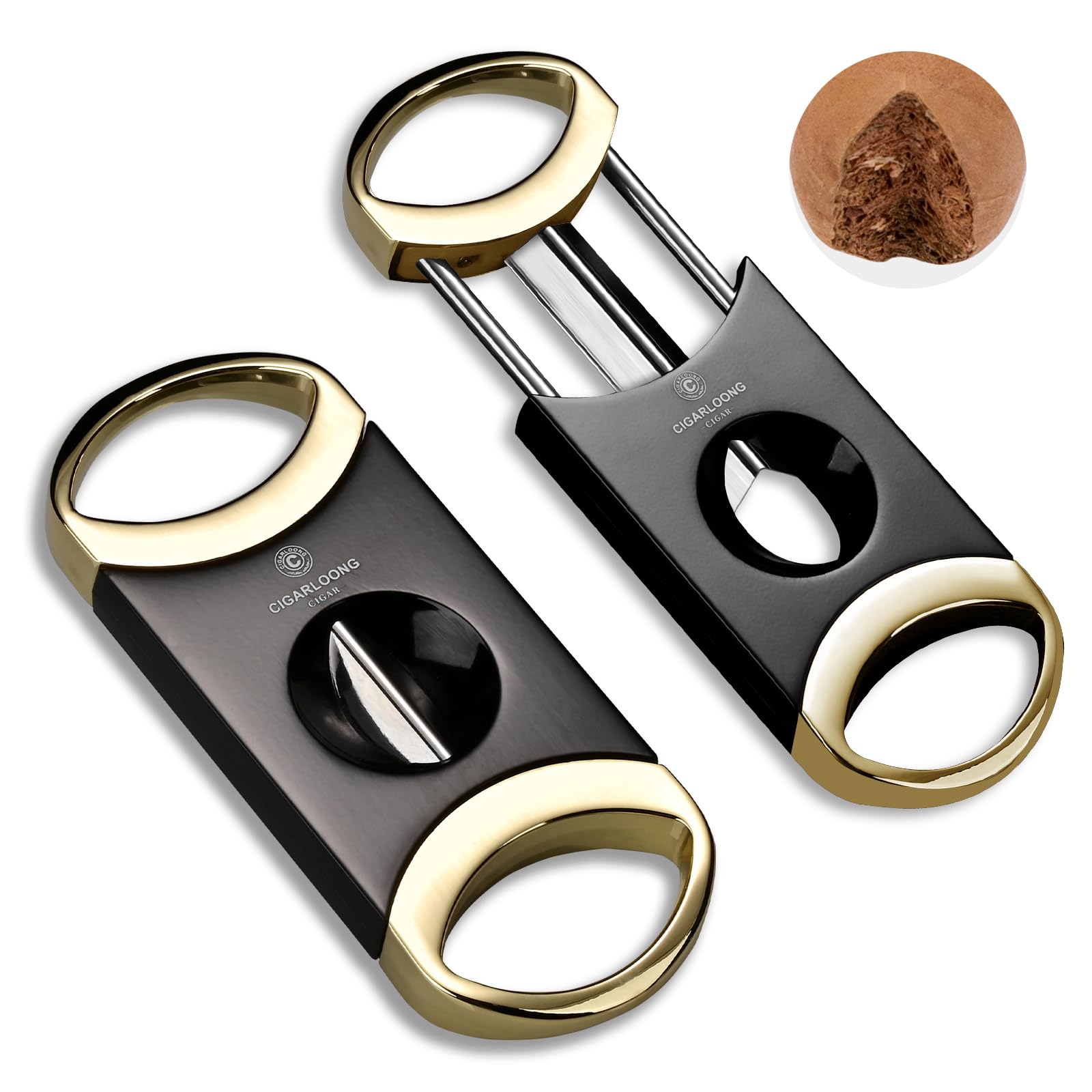 CLZOONG V-Cut Cigar Cutter Stainless Steel Cigar Guillotine Scissors Sharp Blade Portable Cigar Accessories Gift for Men (Gold)