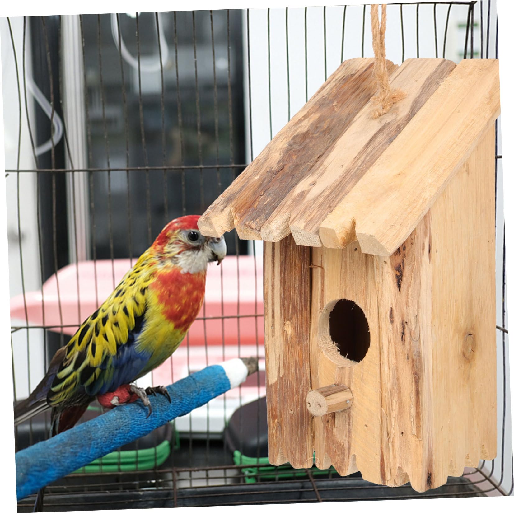 Casa Nido De Madera Natural para Pájaros Pequeños Nido Colgante para Jardín Exterior Decoración De Jardinería Suministros para Mascotas