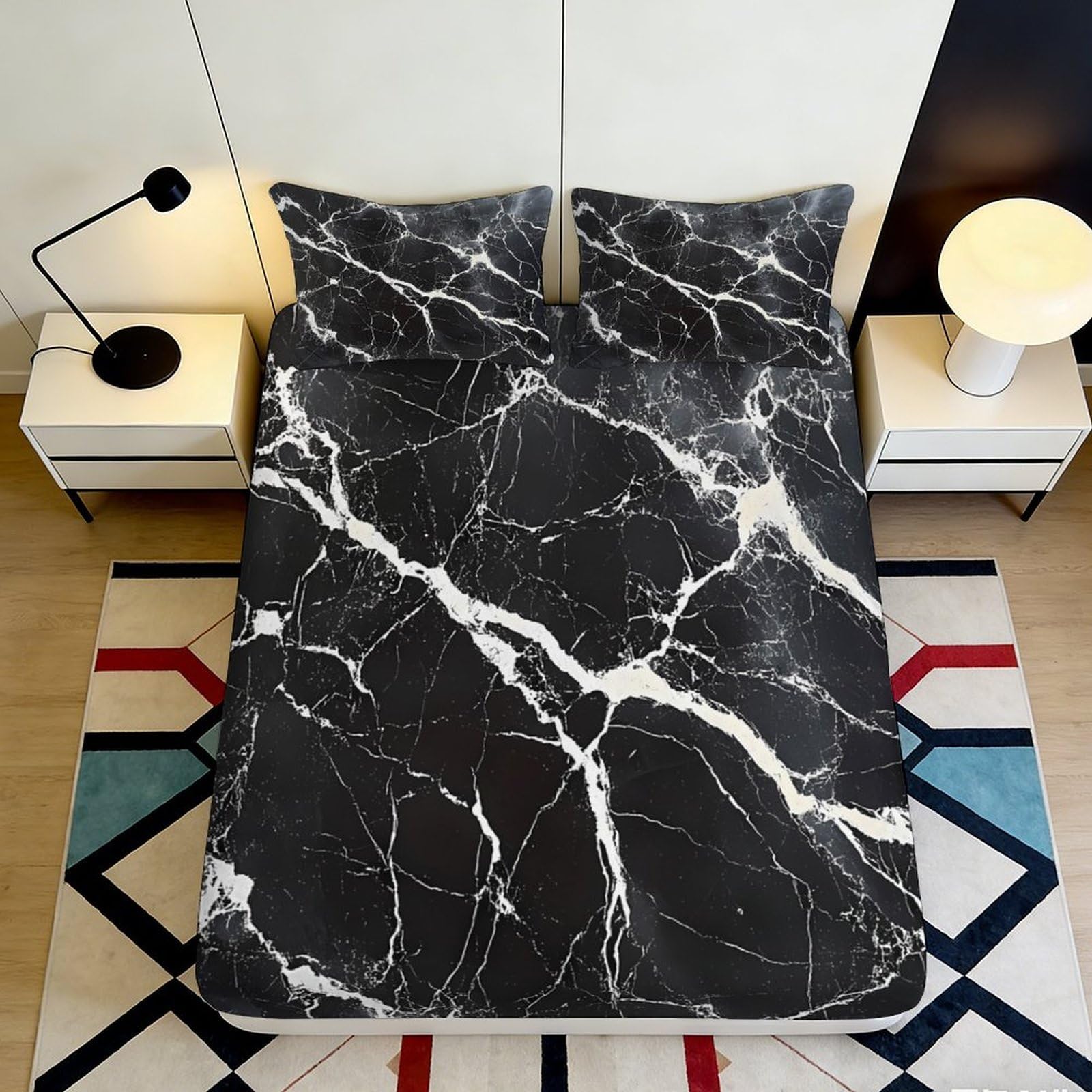 3D Printed Marble Fitted Sheet Microfiber Deep Pocket Bedroom Bedding Set Marble Mattress Fitted Cover Elastic Hem Washable 120x200x25cm