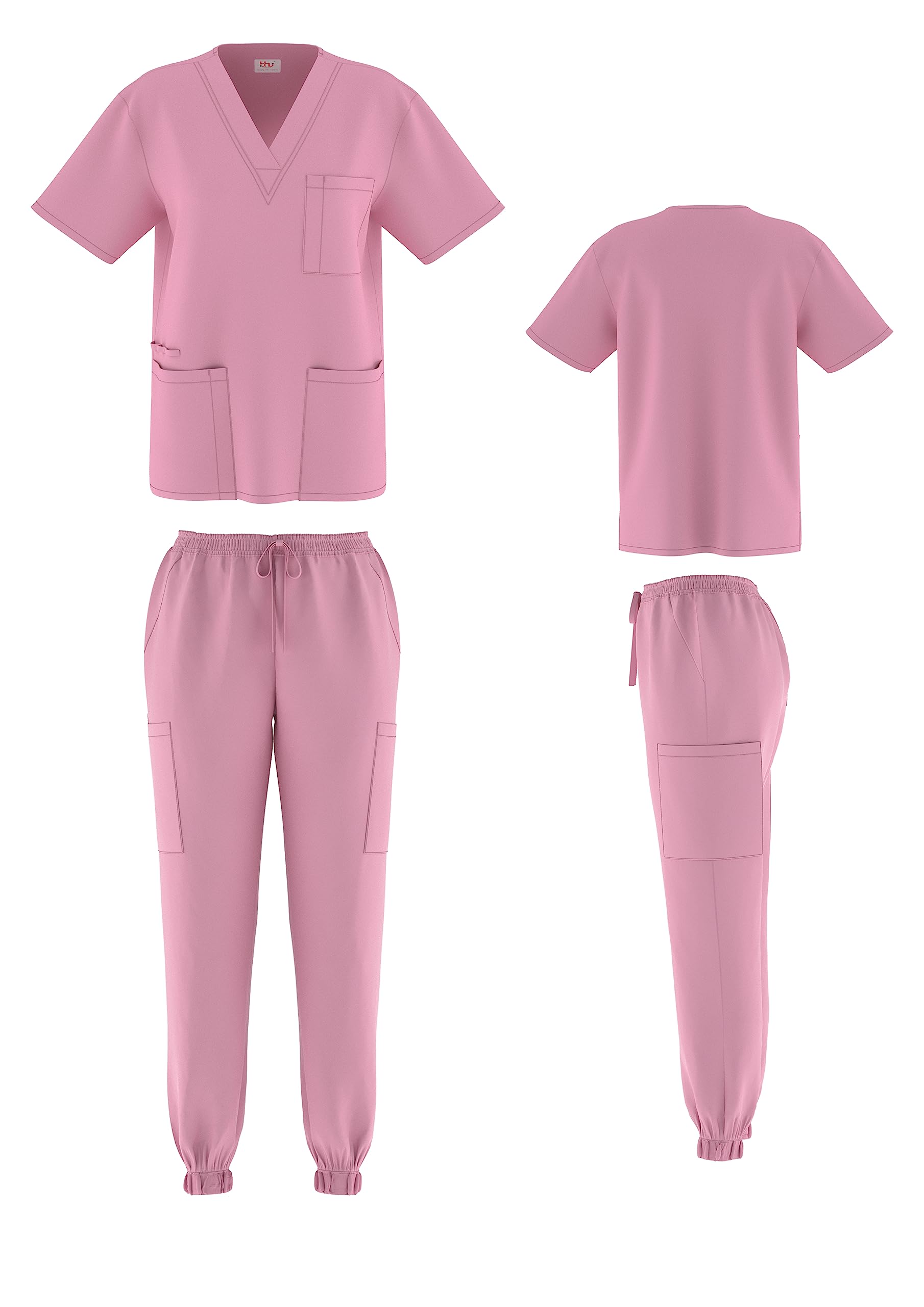 Beverly Hills UniformsBeverly Hills Uniforms Unisex Jogger 4-Way Stretch Scrubs Set Top and Jogger Pants (Orchid, Large)