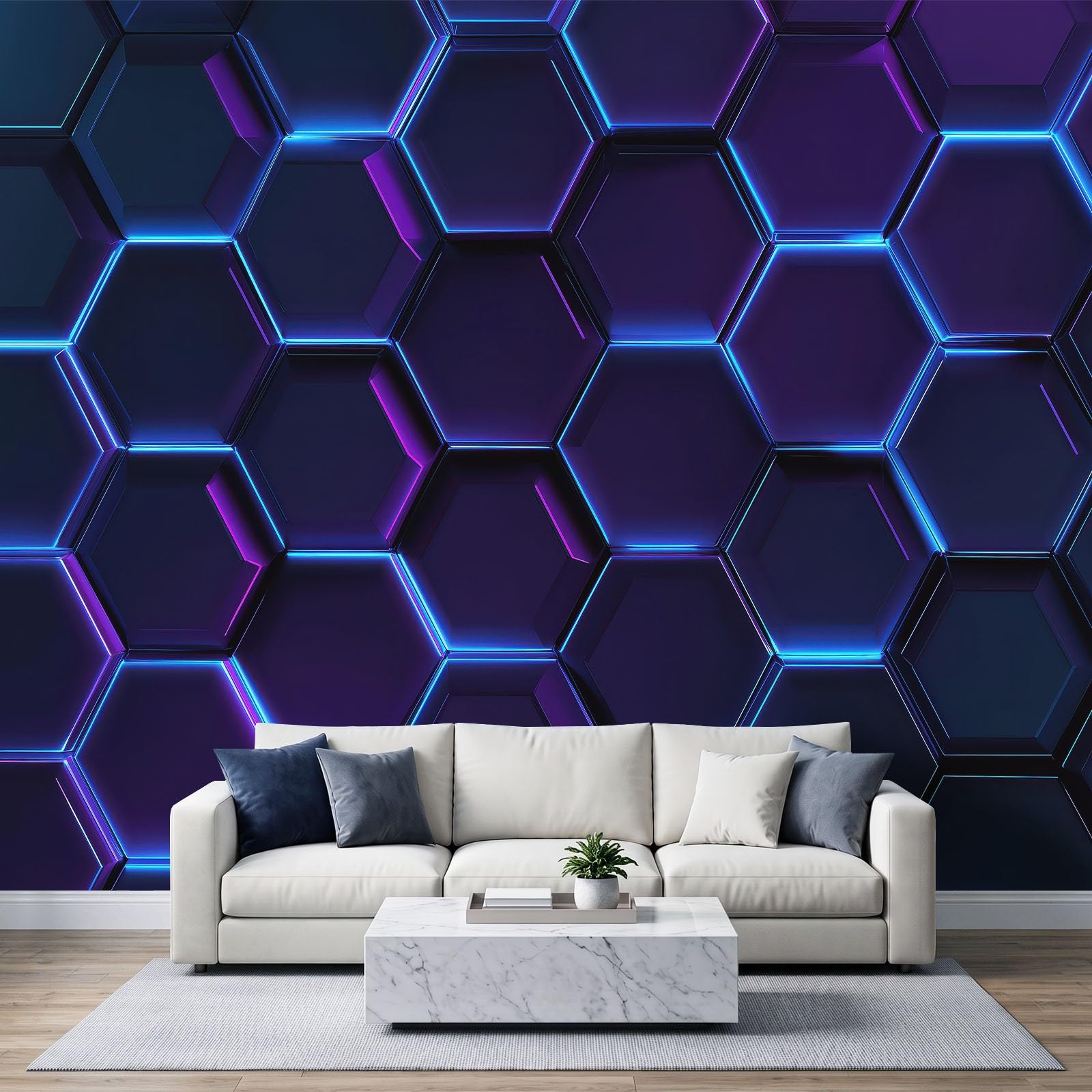 Abstrakcyjna fototapeta z motywem kosmosu, geometryczna XXL, 350 x 256 cm (szer. x wys. 256 cm) – sci-fi, futurystyczna tapeta ścienna, tapeta na fizelinie, ciemnoniebieska, tapeta ścienna, dekoracja