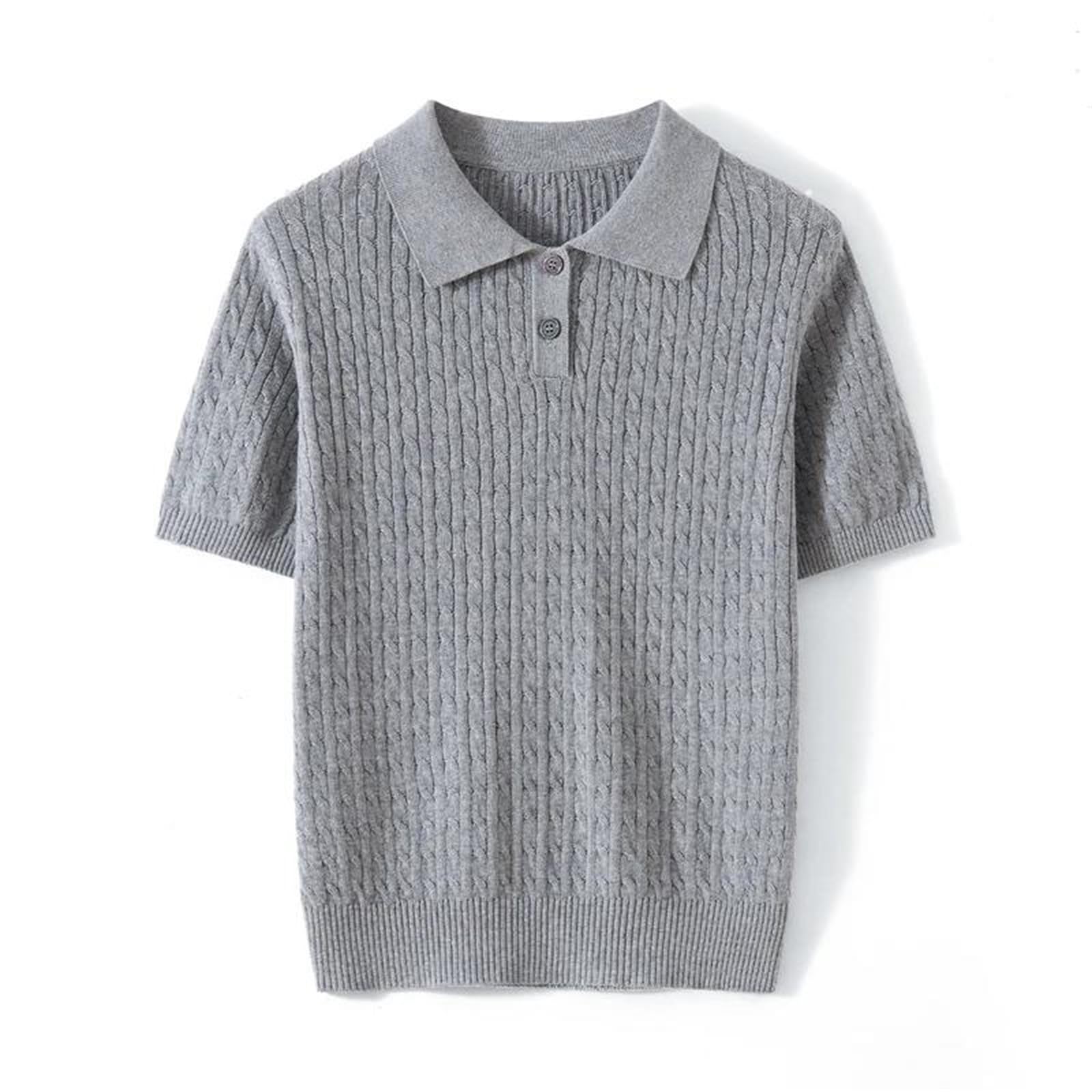 T-shirt uni à manches courtes pour femme - En coton tricoté - Style décontracté - Tendance - Pour l'été